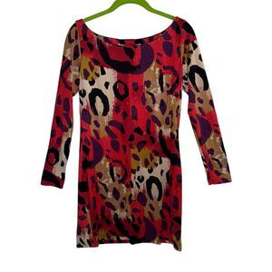 Diane von Furstenberg Silk Mini Dress Abstract Leopard Print Size 4